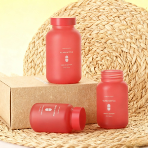 ขวดแก้ววิตามินแบบด้านสีแดงน้ำเงิน ขนาด 100 มล. 250 มล. 500 มล. สำหรับอาหารเสริมผู้หญิง บรรจุภัณฑ์แคปซูลเสริมความงามและซอฟต์เจล - Product Image 4
