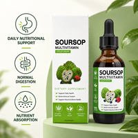Gouttes liquides multivitaminées de corossol 60 ml (2 fl oz) à base de plantes, végétaliennes, sans gluten, sans OGM, complément alimentaire favorisant l'énergie