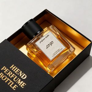 ขวดน้ำหอมแก้วใสทรงสี่เหลี่ยมหรูหราพร้อมฝาหนังแท้สีน้ำตาลและขอบโลหะเงินสำหรับน้ำหอมผู้ชายระดับพรีเมียม - Product Image 2