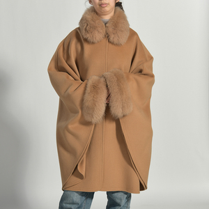 Jxwatcher Ladies Design Double Face Wool <strong>Cape</strong> Cloak <strong>Coat</strong> with Fur Wholesale Brown Ladies Real Fox Fur Trim Cashmere <strong>Cape</strong> <strong>Women</strong> - Product Image 3