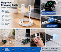 Câble de charge magnétique renforcé à 4 broches pour montre intelligente, charge haute vitesse de 4,0 mm, compatible avec la plupart des appareils portables, 60 cm, blanc