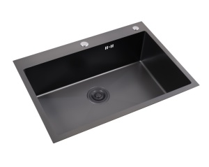 Évier de cuisine simple 700x500mm en acier inoxydable 201, à poser sur le comptoir, noir nano, fait main, facile à nettoyer, design moderne - Product Image 4