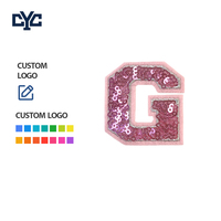 Patch brodé de lettres de l'alphabet A-Z à paillettes, faible MOQ, patchs de lettres roses à paillettes, applique personnalisée à coudre pour vêtements de sport