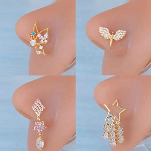 <span class=keywords><strong>Gaby</strong></span>'s New Arriving Gold Plated Body Piercing Jewelry Long Dangle Flower Butterfly Design Nariz Anillos para venta al por mayor para regalo - Product Image 3