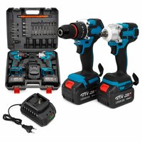 Kit perceuse-visseuse sans fil 21 V à batterie lithium, 2 vitesses, sans balais, avec clé à chocs, qualité professionnelle, longue durée de vie
