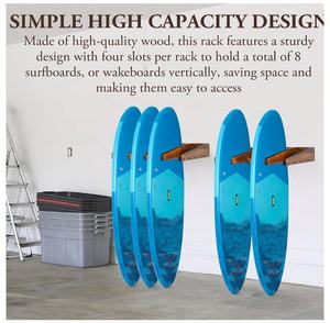 Lot de 2 supports de planche de <span class=keywords><strong>surf</strong></span> verticaux muraux en bois rustique 4 fentes pour planche de <span class=keywords><strong>surf</strong></span> en bois massif brûlé de qualité supérieure - Product Image 6