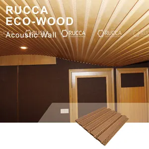 Rucca広東工場ホームシアターサウンドシステム、WPC木製音響壁パネルインテリア中国サプライヤー159*10mm