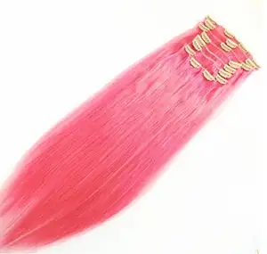 ヘアエクステンションの明るい色の見栄えの良いホットピンクの人毛クリップ