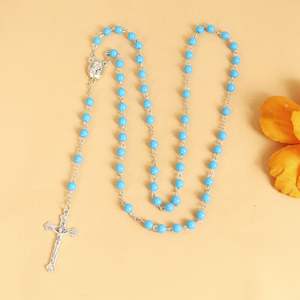 Collier personnalisé avec croix de Jésus, chapelet catholique en acrylique perlé, cadeau religieux <span class=keywords><strong>pour</strong></span> la <span class=keywords><strong>prière</strong></span>, bijoux - Product Image 3