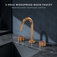Robinet de lavabo de luxe en laiton massif à 3 trous, eau chaude et froide, mitigeur double poignée large, finition dorée, OEM ODM pour hôtel