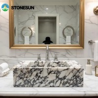 Vasque sur pied en marbre Calacatta Viola italien moderne de luxe StoneSun, lavabo autoportant en marbre pour appartement