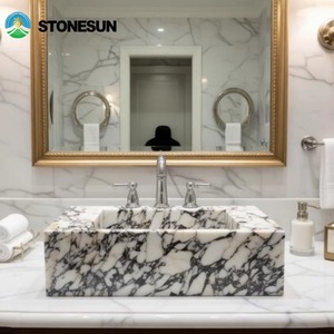 Lavabo a colonna StoneSun di lusso moderno in marmo italiano Calacatta Viola, lavabo da <span class=keywords><strong>bagno</strong></span> autoportante in marmo <span class=keywords><strong>per</strong></span> appartamento - Product Image 6