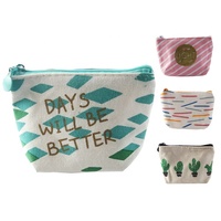 Vente en gros Mini pochette unisexe écologique simple en tissu toile coton avec fermeture éclair Imprimé personnalisé vert pour l'extérieur Porte-monnaie de voyage en métal