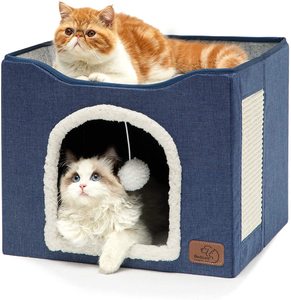 Maison pour <span class=keywords><strong>chat</strong></span> pliable 2-en-1, <span class=keywords><strong>cube</strong></span>, lit pour <span class=keywords><strong>chat</strong></span>, niche avec griffoir et jouet à suspendre, peluche douce, condo pour <span class=keywords><strong>chat</strong></span> d'intérieur - Product Image 3