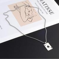 Collier tendance en acier inoxydable plaqué argent avec pendentif cœur carte de poker porte-bonheur, chaîne à maillons, unisexe, idéal pour les fêtes - Vente chaude
