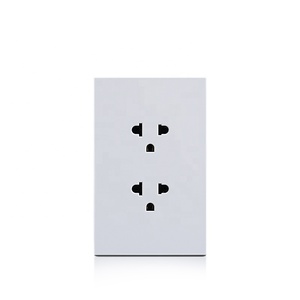 Ultra Thin <strong>Double</strong> 3 Pole Thailand Socket Wall Socket IP20 Rated Voltage 110V-250V Fireproof <strong>PC</strong> Material - Product Image 1