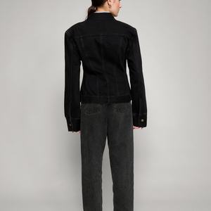 Chaqueta vaquera clásica de moda al por mayor de alta calidad con hombreras y cintura ajustada para mujer - Product Image 5