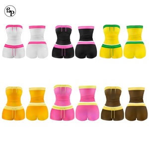 Set Due Pezzi Estivo da <span class=keywords><strong>Donna</strong></span>, Top a Tubo in <span class=keywords><strong>Cotone</strong></span> Personalizzato Y2K e Pantaloncini Yoga a Vita Alta, Completo Loungewear - Product Image 1