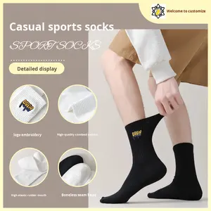 Chaussettes de sport pour hommes et femmes en coton peigné brodé Chaussettes de badminton Style national Feux d'artifice Design Noir Blanc - Product Image 6