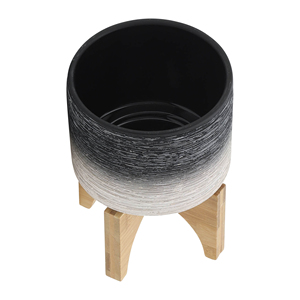 Maceta Redonda con Soporte de Madera para Uso en Interiores y Exteriores, Maceta Decorativa Moderna para Hogar y Patio - Product Image 4