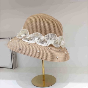 Sombreros de <span class=keywords><strong>Paja</strong></span> para Vacaciones de Verano, Sombrero de Sol Ecológico de Papel y Hierba, Sombrero de Cubo con Cuentas de Diamantes y Perlas para Mujer, Sombrero de <span class=keywords><strong>Paja</strong></span> - Product Image 5