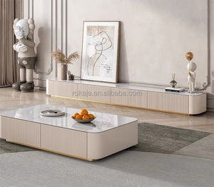 Table basse de luxe italienne grise, meuble TV moderne de grande taille avec plateau en <span class=keywords><strong>ardoise</strong></span> long et tiroir - Product Image 4