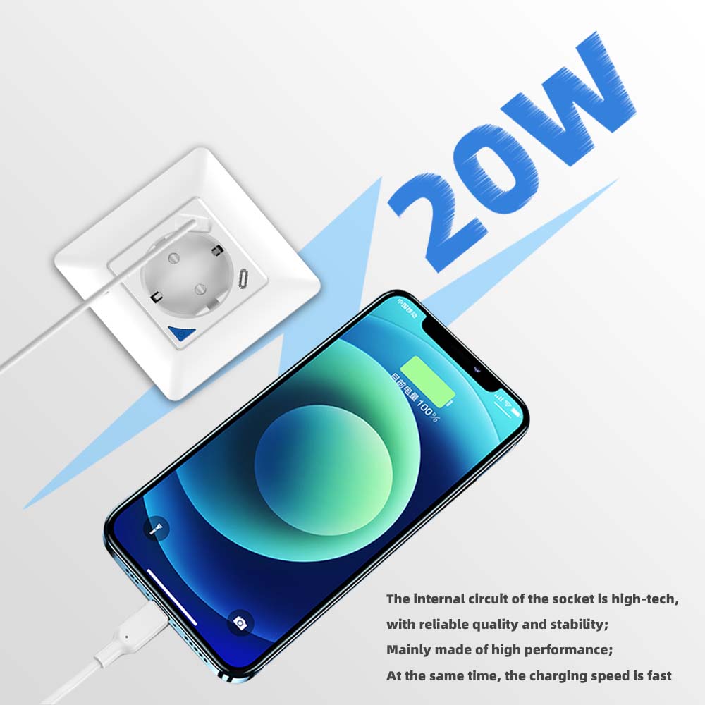 RSH WIFI Wireless Smart Electric 16A Outlet Socket Tuya 20W with USB Type C Wifi smart EU inwall wall socket plug