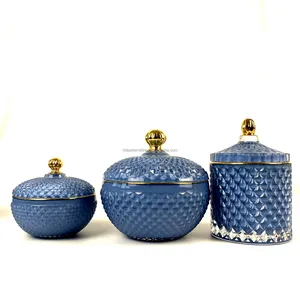 RTS geo cut series sky blue spring indigo Luxury Glass candle holders vessels candle holders lanterns and candle jars