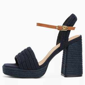 Sandales à talons hauts épais pour femmes, plateforme fantaisie, matériaux tressés, bout ouvert, à bride cheville, style escarpins - Product Image 1