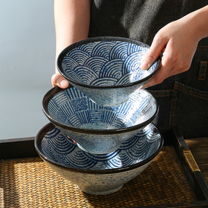 Japandi Stijl Vintage Keramische Ramen <span class=keywords><strong>Noodle</strong></span> Kom Voor Restaurant Blauwe Golf 7/8/9 Inch Soep Udon Boekweitmeel Kommen - Product Image 3