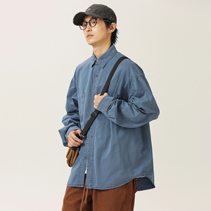 Fashion Unisex Style <strong>Mens</strong> Womens Vintage Loose Fit Casual <strong>Shackets</strong> Washed Shirts - Product Image 5