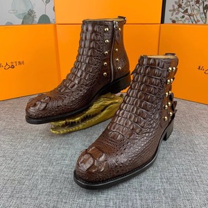 Bottes Chelsea en cuir 100 % authentiques pour hommes, fermeture éclair, tige haute, bout pointu, confortables, pour l'automne et l'hiver, bottes habillées - Product Image 5