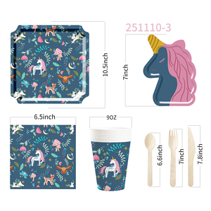 Décorations d'anniversaire licorne DAMAI comprenant des assiettes à dîner, des assiettes à dessert, des serviettes, des gobelets, une bannière et une nappe pour kit de fête licorne pour 8 personnes - Product Image 4