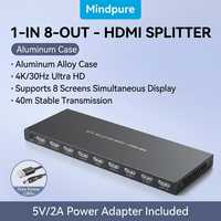 Répartiteur HDMI Mindpure 1x8, 1 entrée 8 sorties, 4K 30Hz 3D HDCP 2.2, amplificateur de distribution, duplicateur, miroir d'écran pour moniteur, projecteur