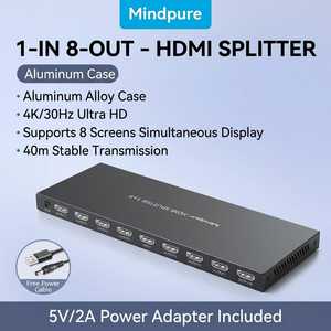 ตัวแยกสัญญาณ <span class=keywords><strong>HDMI</strong></span> Mindpure 4K 1 เข้า 8 ออก 1x8 รองรับ 4K 30Hz 3D <span class=keywords><strong>HDCP</strong></span> <span class=keywords><strong>2.2</strong></span> สำหรับจอแสดงผลหลายจอ สะท้อนหน้าจอ โปรเจคเตอร์ - Product Image 3