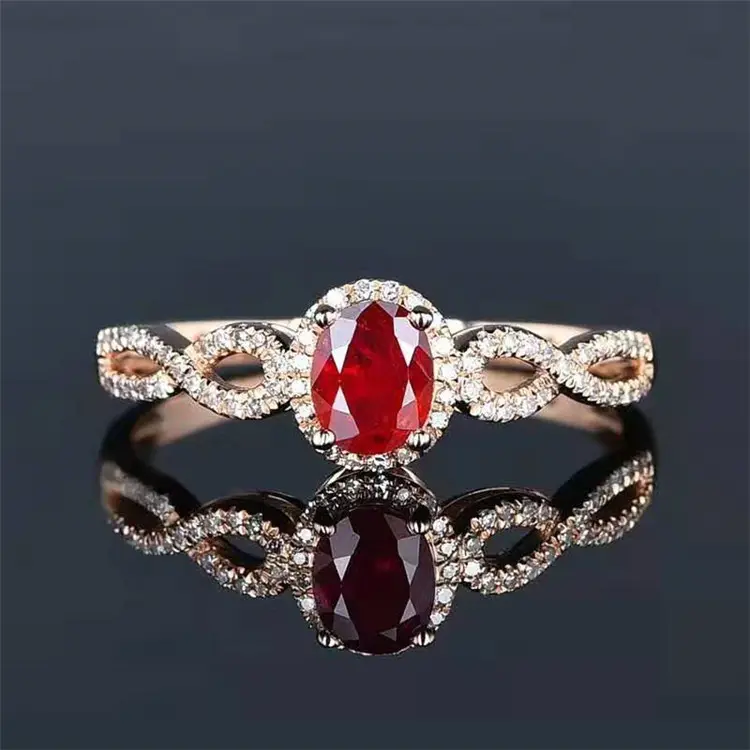 Vendita calda beautiful wedding dei monili della pietra preziosa con il diamante 18k oro 0.42ct naturale pigeon blood red rubino anello