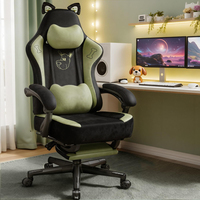 Chaise de jeu rose mignonne avec oreilles de chat, chaise de bureau ergonomique avec repose-pieds, chaise de jeu PC inclinable pour filles, adolescentes et enfants