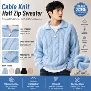 Pull-over en laine tricoté <span class=keywords><strong>marron</strong></span> pour <span class=keywords><strong>homme</strong></span> AiNear, col <span class=keywords><strong>polo</strong></span>, demi-fermeture éclair, motif torsadé, personnalisable avec logo, OEM & ODM, vente en gros - Product Image 1