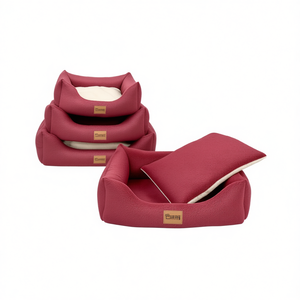 Wine Red Fine Linen & Embossed Flannel Three-Piece <b>Dog</b> House Set Luxury Pet <b>Beds</b> - Product Image 2