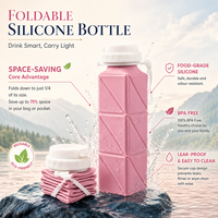 Bouteille d'eau pliable en silicone de qualité alimentaire écologique 620 ml sans BPA, anti-fuite, portable, pour le voyage, la salle de sport, le camping en plein air