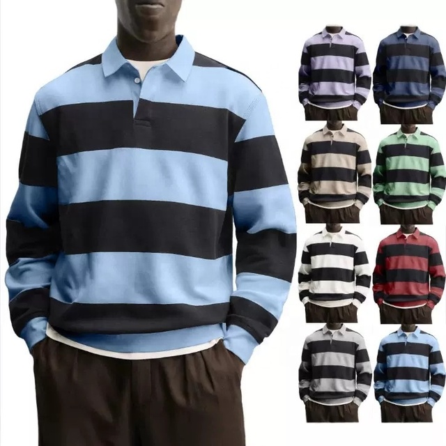 Custom Vintage Rugby Shirt Long Sleeve Cotton Heavyweight Rugby Stripe Shirt Custom Rugby Shirts for Men Striped Shirt T-Shirts