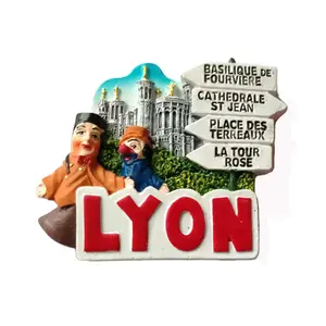 Collection d'artisanat en résine personnalisé Aimant de réfrigérateur 3D Lyon France Souvenir de voyage Aimant de réfrigérateur