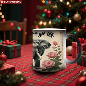 Magic Mug Frosted Black 11oz Ceramic Color Changing Coffee Cup With <b>Elephant</b> Flower Design - Product Image 2