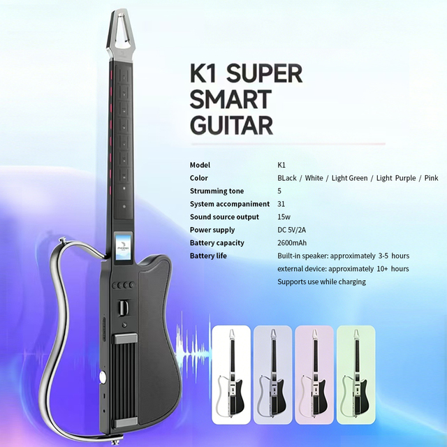 Smart Stringless Guitar Foldable Built-in Stereo Speaker One-Man Band Guitar for Kids Adults Bright & Colorful Shell Design
