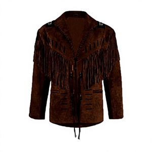 Veste en daim marron à franges pour homme, style western vintage, col rabattu, Tass - Product Image 3