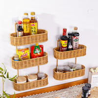 Panier mural tressé en PP à 3 niveaux, organisateur mural en rotin artificiel, étagère suspendue sans perçage pour cuisine, salle de bain, garde-manger