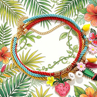 Zomerse Zoete Wind Vouw Aardbei Cactus Bloem Zinklegering Hangertje Ketting Meerlaags Touw Type Fruit Bloem Cadeau Dames