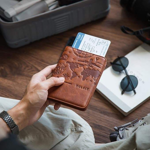 NEXXGEN Porte-passeport en cuir véritable marron Porte-cartes Blocage RFID Fermeture à double pliage Design personnalisable de luxe Voyage - Product Image 4