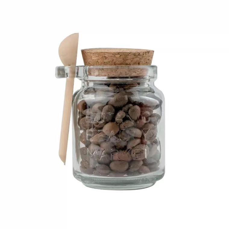 250ML Custom Yogart Glass Bottle With Cork Stopper And Wood Spoon Storage Jar