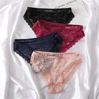 Ff2036 Naadloze Bikini Panty Korte Hipster Onderbroek Vrouwen Kant Doorzichtig Ondergoed Dames Mid Taille Bloemen Kant Slipje
